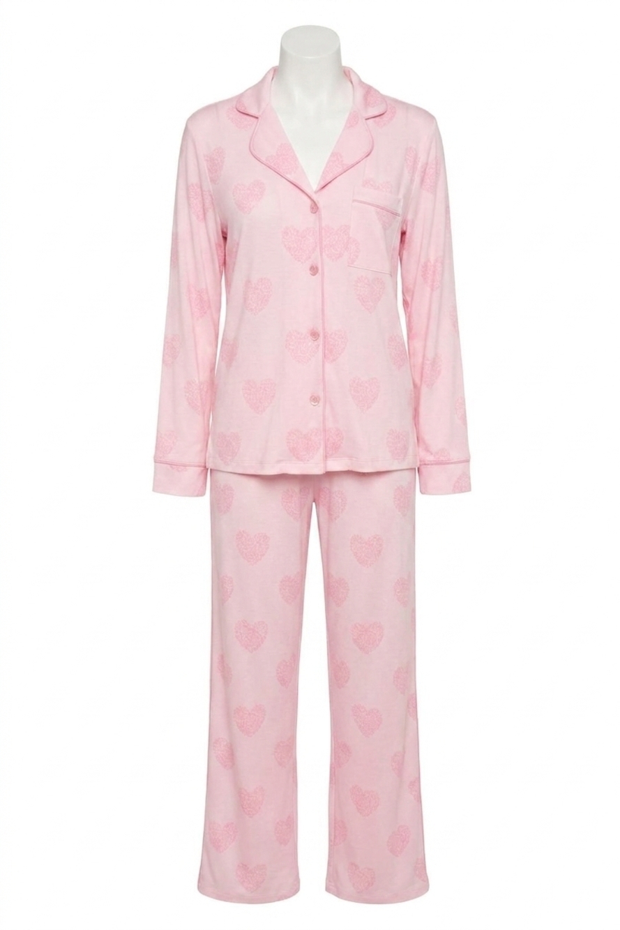 NEW PJ SALVAGE valentine's day leopard hearts print 3-piece pajama set in pink